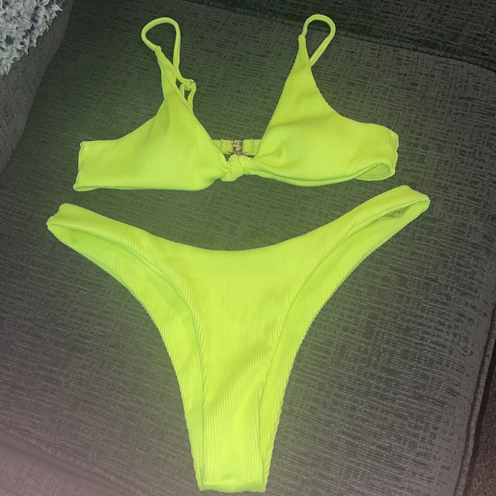 Large SHEIN neon yellow cheeky bikini